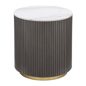 English Elm Sennewald Marble Top Round End Table with Ribbed Charcoal Base and Brushed Gold Accent B062P447673