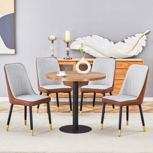 English Elm Table And Chair Set - 31.5" Modern Round Dining Table With Stylish Two-Tone Pu Chairs For Versatile Living W1151S02484-GIGA