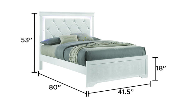 English Elm Blaze Modern 5-Piece Twin Bedroom Set With Led Headboard, Elegant Upholstered Design In White B009S02034