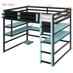 English Elm Full Size Gaming Loft Bed with Rgb Lights Wraparound Shelves and Built-in Usb Ports Blue LT000299AAC