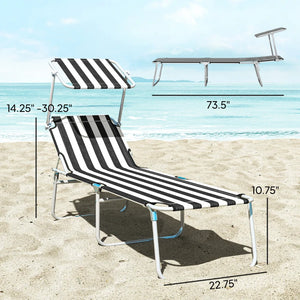 English Elm Portable Folding Outdoor Chaise Lounge with Sun Awning Oxford Cloth Steel Frame T3971P476901