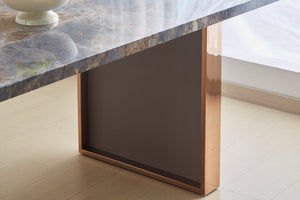 English Elm Faux Marble Dining Table Rectangular 70.8"x35.4" for 6-8, Rose Gold MDF Top, Thick Steel Legs, Modern Durable Design W2213S00020