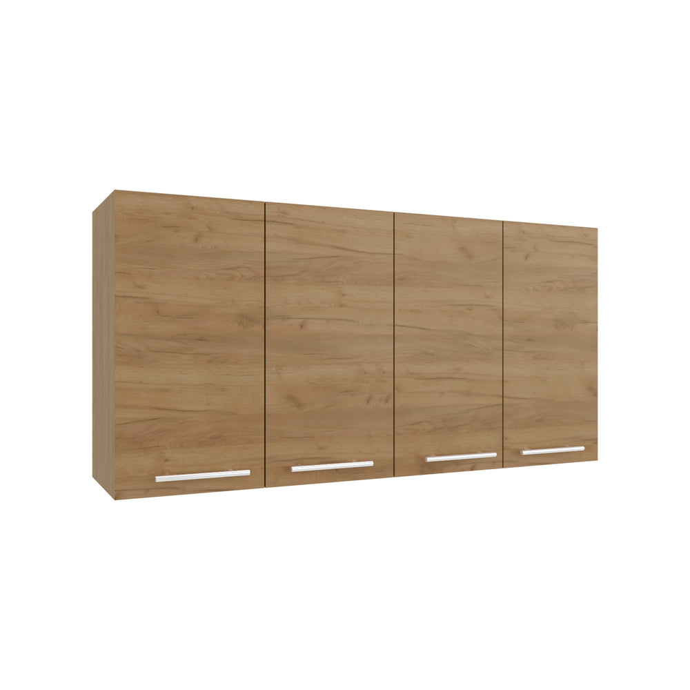 English Elm 120 Wall Cabinet Natural Oak Beige MDF, 47.2x23.6x13.1, Four-Door Wall-Mounted with Lockable Foldable Shelves B070P337067