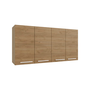English Elm 120 Wall Cabinet Natural Oak Beige MDF, 47.2x23.6x13.1, Four-Door Wall-Mounted with Lockable Foldable Shelves B070P337067