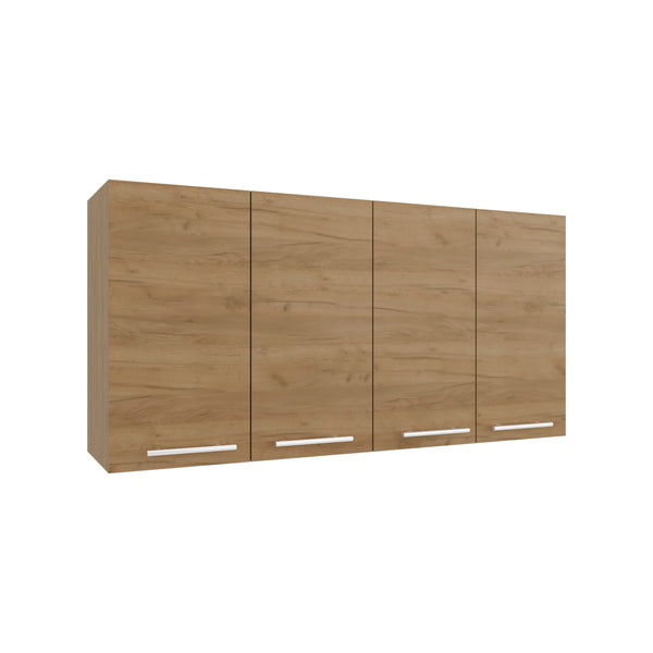 English Elm 120 Wall Cabinet Natural Oak Beige MDF, 47.2x23.6x13.1, Four-Door Wall-Mounted with Lockable Foldable Shelves B070P337067