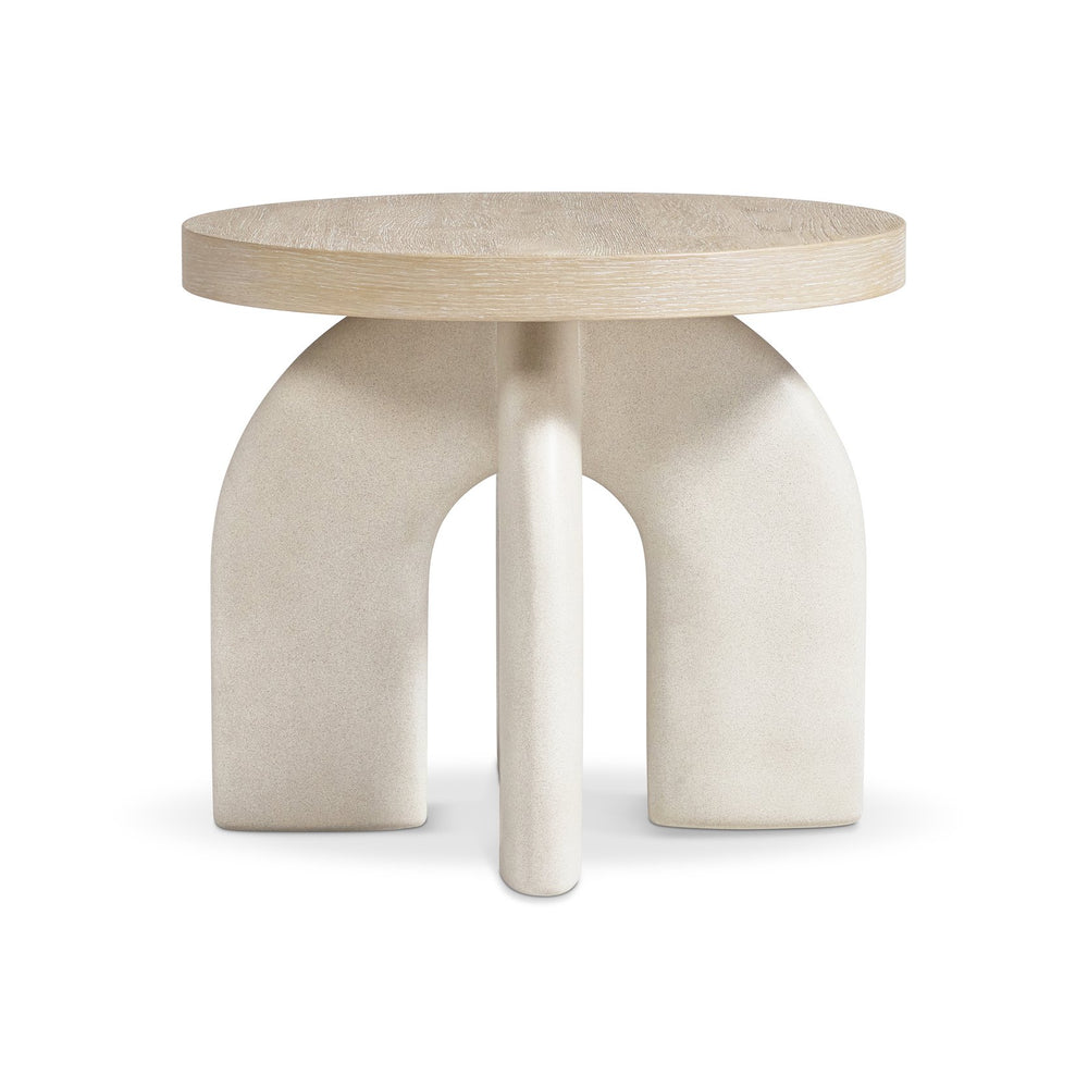 Bernhardt Bernhardt Antibes Sculptural Side Table With Rustic Oak Top & Textured Pumice Concrete Base, 22" H 350113