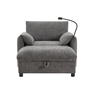 English Elm 38" Chenille Chaise Lounge with Storage Ottoman Usb Charging and Armrest Pockets N723P303462E
