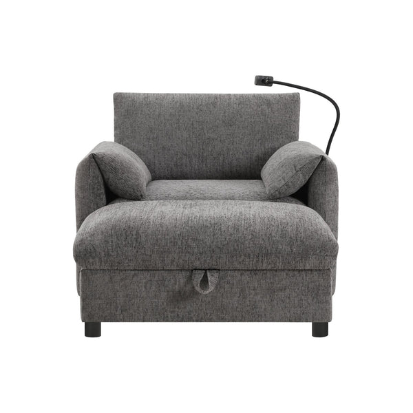 English Elm 38" Chenille Chaise Lounge with Storage Ottoman Usb Charging and Armrest Pockets N723P303462E