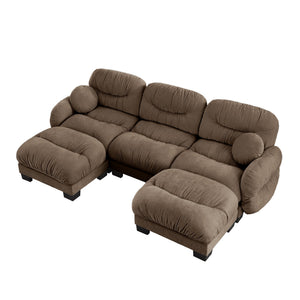 English Elm Pleated Chenille U-shape Sectional Sofa with Ottomans Ergonomic Foam Curved Armrests Brown W5656S00060
