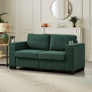 English Elm 67.7" Modern Loveseat Sofa with Cup Holders and Hidden Storage, Polyester Upholstery, Solid Wood Frame Green W1097S00193