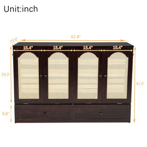 English Elm Queen Size Murphy Bed – Elegant Pine Wood Cabinet With Power Station & Rattan Accents, Espresso Finish W504S00235-GIGA