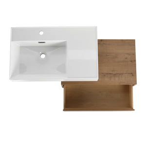 English Elm 30 Inch Wall-Mounted Bathroom Vanity With Resin Sink, Soft Close Drawer & Modern Oak Finish W999S00257