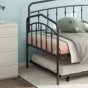 English Elm Fox twin daybed with twin trundle sturdy metal frame, anti-noise slats, easy-glide casters, no box spring needed Black B083P154245