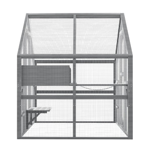 English Elm Cat, Outdoor Wood Enclosure Multi-level Shelter with Platforms Resting Boxes Waterproof Canopy W1598S00039