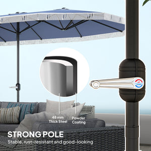 English Elm Spacious 15 Foot Rectangular Outdoor Umbrella with Fringe and Uv Resistant Canopy T3971P427137