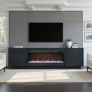 English Elm 89 Inch Fireplace TV Stand with 42" Electric Insert, Black Poplar & Okume Veneer, Fits TVs 100" B108P255364
