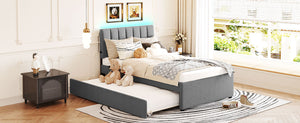 English Elm Teddy Twin Upholstered Platform Bed with Trundle, LED Smart Lighting, Plush Fleece, Sturdy Design Gray SF000055AAE