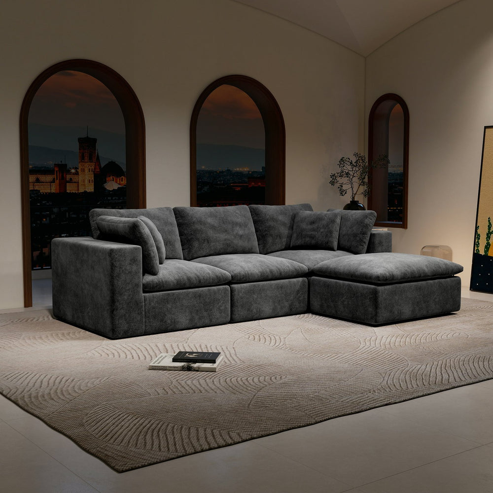English Elm 108.3*68.9"Modular sectional sofa - Plush grey corduroy 4PC no-assembly reversible chaise, space-saving comfort W3819S00079