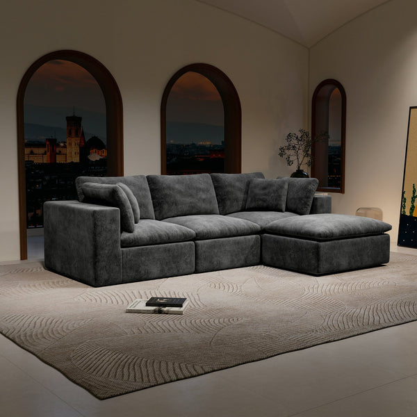English Elm 108.3*68.9"Modular sectional sofa - Plush grey corduroy 4PC no-assembly reversible chaise, space-saving comfort W3819S00079