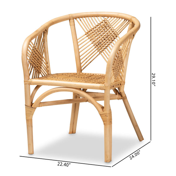 English Elm Modern Natural Rattan Dining Chair Woven Geometric Back Boho Armchair for Eclectic Spaces B2750P470043