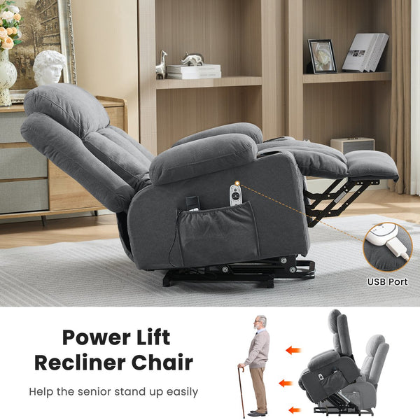 English Elm Swivel Rocker Recliner with Massage Heat and Usb Port for Living Room Comfort Grey W1521P425512