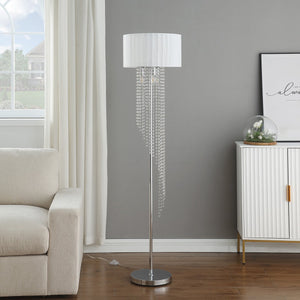 English Elm 65.75"H Sheer White Drum Shade Floor Lamp with Cascade Crystal Raindrops, Chrome Metal Elegance for Living Room Silver+White B072P220160