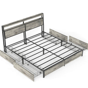 English Elm Queen Metal Platform Bed with Rgb Led Headboard Charging Station and Underbed Storage T3963P482853