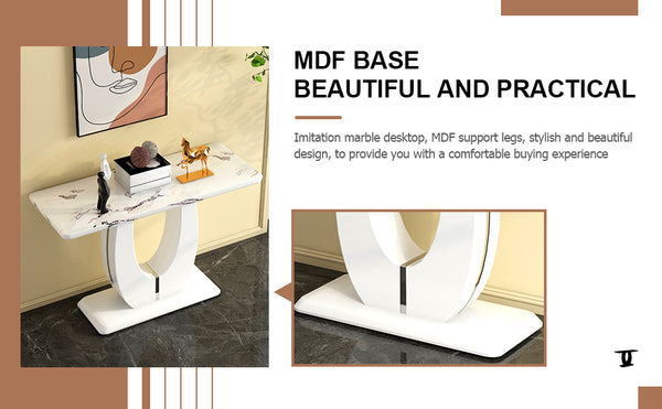 English Elm Modern Glossy White Rectangular Counter Bar Table 47.24"x18.11"x29.52" — Durable MDF, Easy Assembly, Multiuse Decor W1151S00487