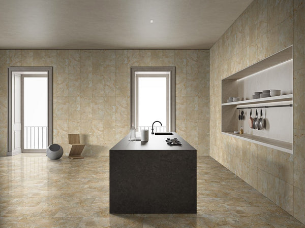 English Elm 12*24 Gold Beige Yellow Natural Marble Tiles - Fs Textured 3D Fluted Design For Elegant Walls W1696104352