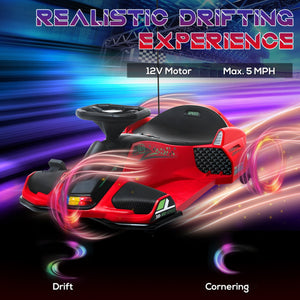 English Elm Aosom Kids Battery Powered Drift Kart with Led Lights Music and Slow Start Feature W2225P217181