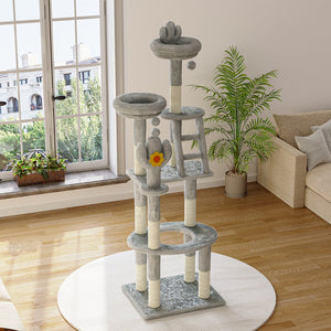 English Elm 72in Cactus Cat Tower Sisal Posts Plush Perches Capsule Pod Multi-level Climb Gray W1578P447629