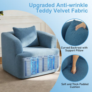 English Elm 360° 360 Swivel Teddy Velvet Accent Chair Plush Cocoon Seat for Living Room or Bedroom Blue W5385P433230