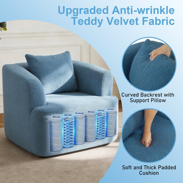 English Elm 360° 360 Swivel Teddy Velvet Accent Chair Plush Cocoon Seat for Living Room or Bedroom Blue W5385P433230