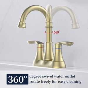 English Elm Bathroom Faucet Brushed Gold - 2-Handle 360° High Arc Swivel Spout With Pop-Up Drain & Hoses T3177P277464