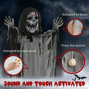 English Elm Outsunny Inflatable 5ft Pumpkin Grim Reaper with Bright LED Lights, Waterproof Yard Décor for Halloween Grey W2225P217527