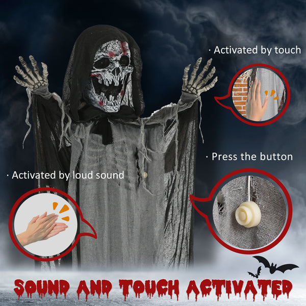 English Elm Outsunny Inflatable 5ft Pumpkin Grim Reaper with Bright LED Lights, Waterproof Yard Décor for Halloween Grey W2225P217527