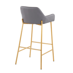 English Elm Daniella Glam Fixed-Height Bar Stool Set Of 2 In Gold Metal & Grey Faux Leather - Chic Comfort B202S00529