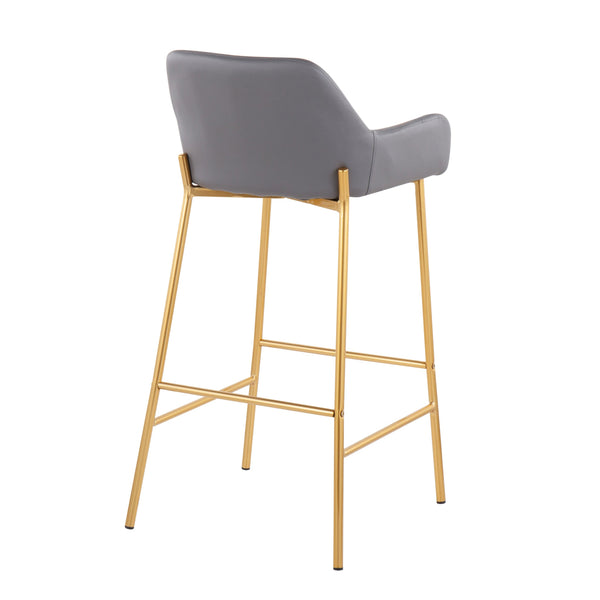 English Elm Daniella Glam Fixed-Height Bar Stool Set Of 2 In Gold Metal & Grey Faux Leather - Chic Comfort B202S00529