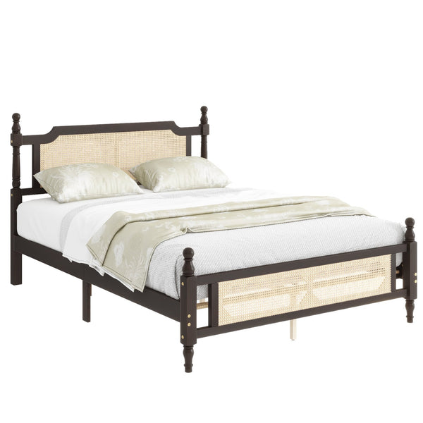 English Elm Queen Pine Rattan Bed in Espresso — Classic Pine Wood Queen Frame, Space-Saving Platform, 400lb Capacity W504P266746