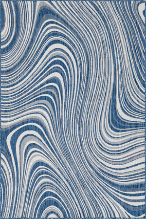 Unique Loom Outdoor Modern Pool Machine Made Abstract Rug Blue, Ivory/Navy Blue 6' 1" x 9' 0"