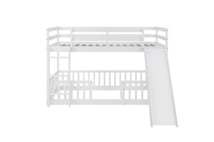 English Elm Twin Over Twin Floor Bunk Bed With Slide & Ladder - Solid Pine Wood, White Finish, Safe & Fun Design! W504S00190-GIGA