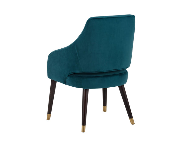 Sunpan Adelaide Dining Armchair - Modern Comfort with Elegant Sloping Arms and Antique Brass Accents Timeless Teal