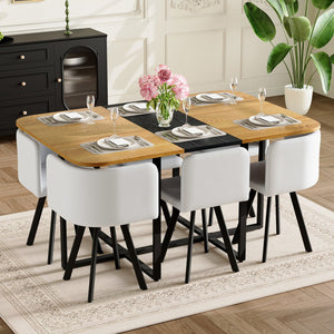 English Elm 7-piece Rectangular Dining Set Two-tone Wood Tabletop with Six Leather Chairs Seats W3875S00128