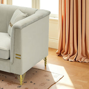 English Elm FX-P82-2PC Velvet Sofa Set of 2 — Plush Tufted 3-Seater Couches with Gold Metal Legs for Stylish Homes Beige W576S00240