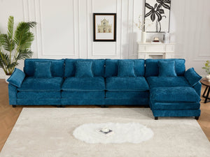 English Elm Wider Armrest 3-Seat Sectional Couch In Blue, Breathable Chenille, Modular Comfort For Any Space W1143S00044-GIGA