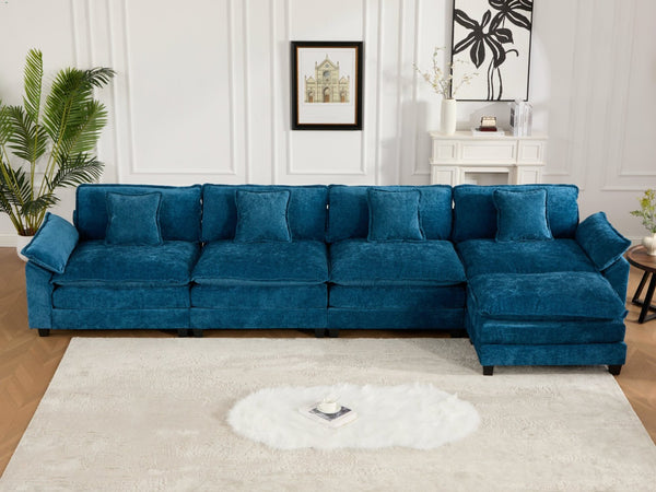 English Elm Wider Armrest 3-Seat Sectional Couch In Blue, Breathable Chenille, Modular Comfort For Any Space W1143S00044-GIGA
