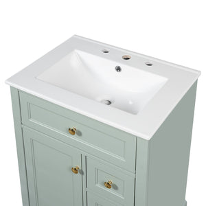 English Elm "24'' 24 Inch Glossy Freestanding Bathroom Vanity with Gold Hardware and Soft Close Storage Green Pinewood N725P375495F