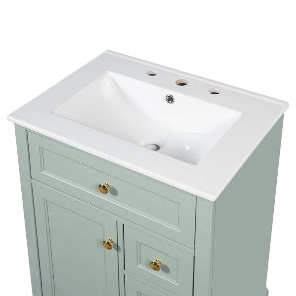 English Elm "24'' 24 Inch Glossy Freestanding Bathroom Vanity with Gold Hardware and Soft Close Storage Green Pinewood N725P375495F