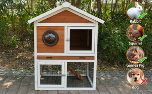 English Elm Three Story Solid Wood Outdoor Cat Villa with Balcony Weatherproof Feral Shelter W1431P284965