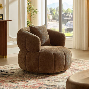 English Elm Modern Sculptural Pumpkin Lounge Chair Textured Polyester Upholstery for Living Room Brown W2582P457334